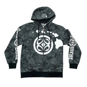 Maui Built Hawaii Camo Gray Full Zip Mens Small Hooded Jacket Logo Graphic Print